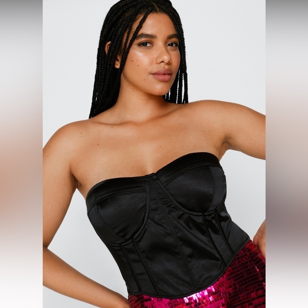 Womens New Nasty Gal Plus Satin Bust Detail Corset Black